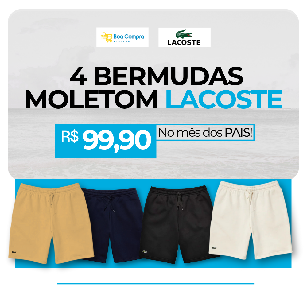 KIT 4 Bermudas Moletom Lacoste PREMIUM