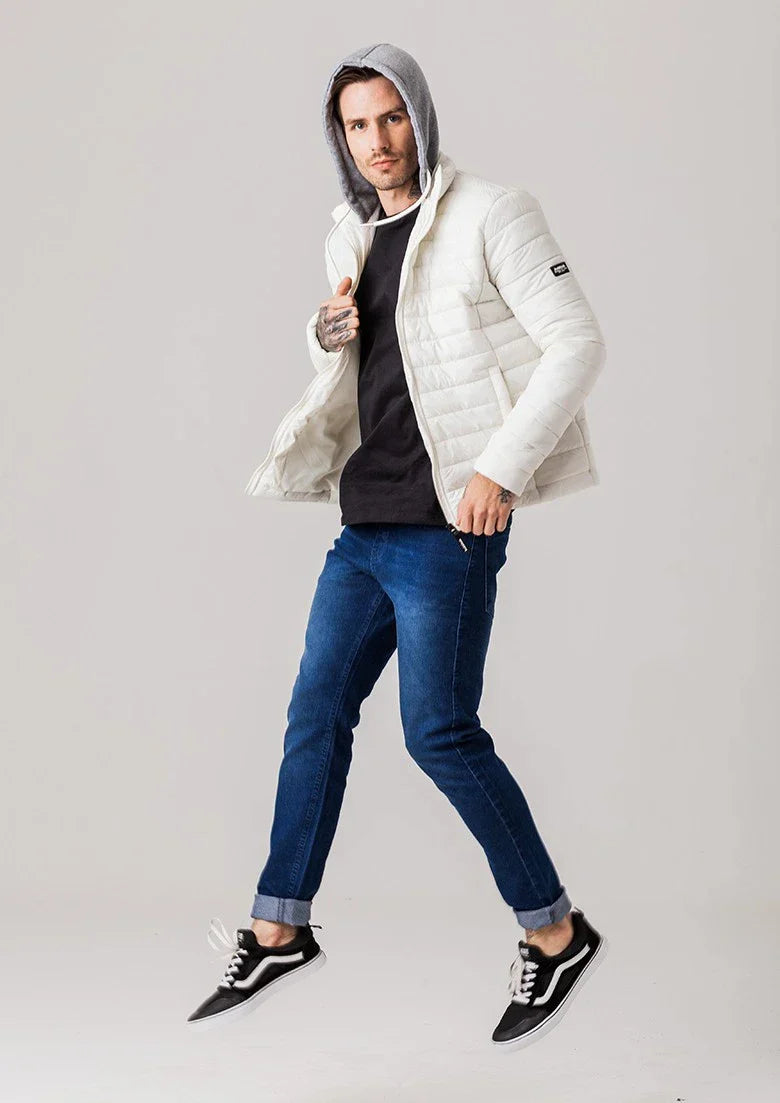 Jaqueta Puffer com capuz de moletom Masculina Endless - Branca / 47662