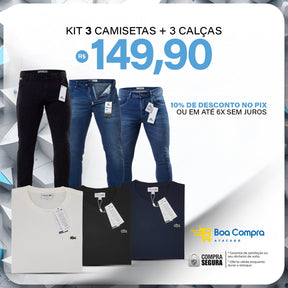 Kit 3 Camisetas e 3 Calças Jeans Lacoste