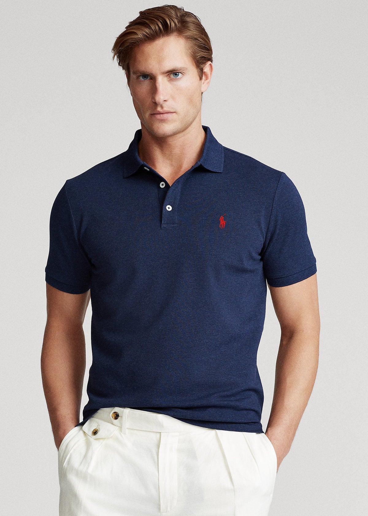 Camisa Gola Polo Ralph Lauren Masculina Custom Fit - Azul Marinho